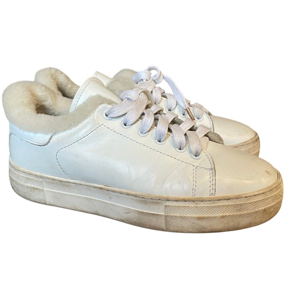 Maje White Leather Platform Sneakers Sheepskin Lined Shoes EU 38 Preppy GUC